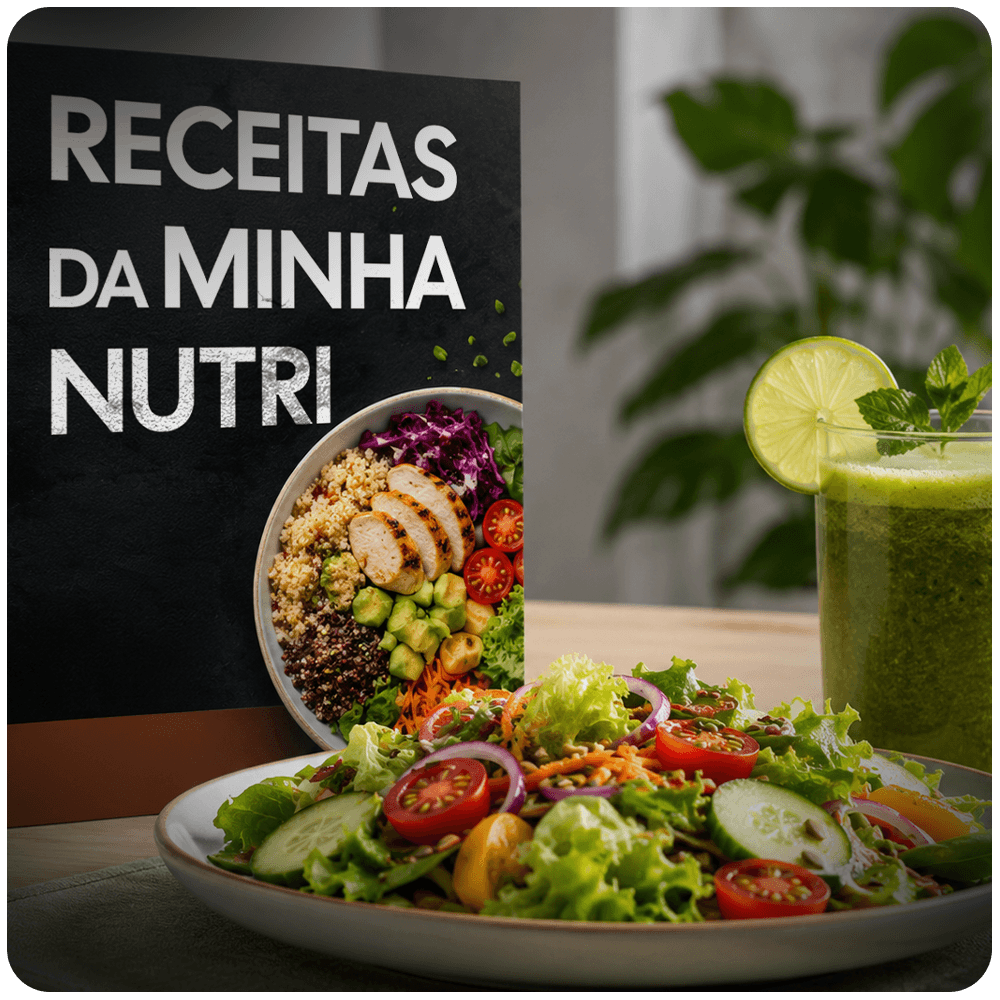 Interface do aplicativo TubisFIT exibindo o guia nutricional com fotos de refeições saudáveis, saladas e receitas práticas